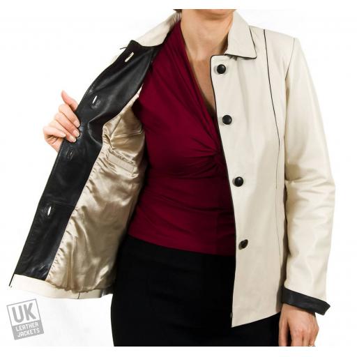 Ladies Ivory Leather Jacket - Ariel - Lining