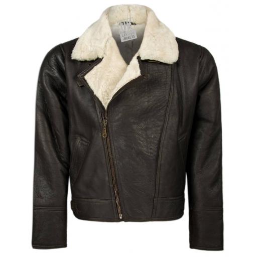 Men's Shearling Sheepskin Flying Jacket - Vintage Aviator - Cream Wool - Additional