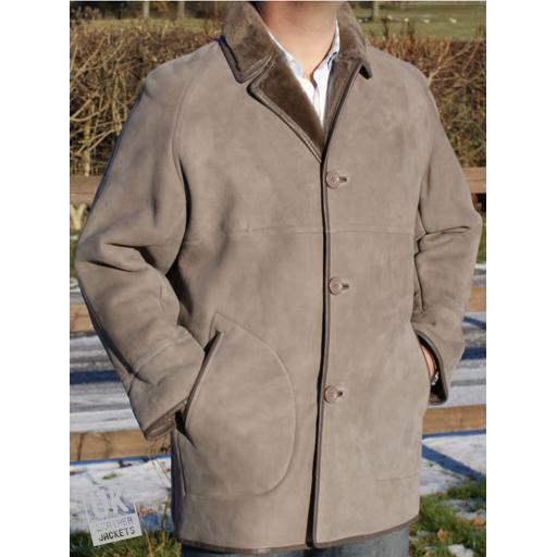 Finest Men's Grey Shearling Lambskin Car Coat - Envoy - Front