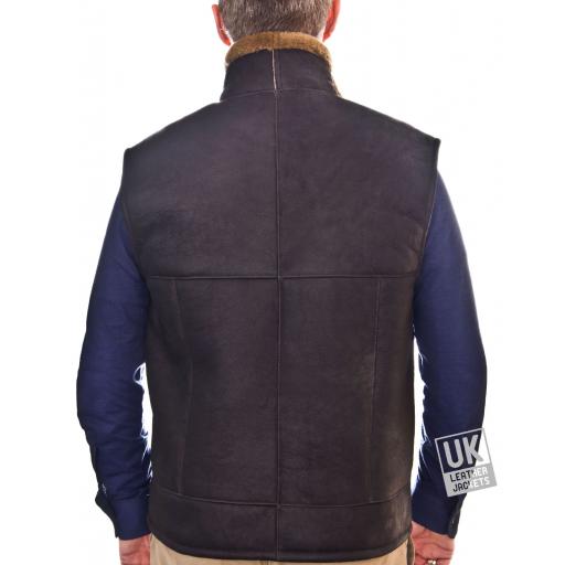 Mens Shearling Sheepskin Gilet - Stirling - Brown Wool - back