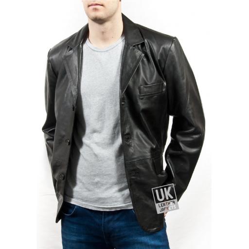 Men's Black Leather Blazer - Grosvenor - Plus Size - Main