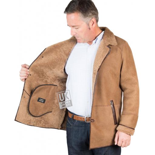 Mens Finest Shearling Sheepskin Jacket - Antique Matt Tan - Wessex  - Lining