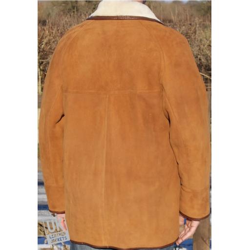 Finest Men's Tan Shearling Lambskin Car Coat - Envoy - Rear