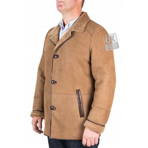 Mens Finest Shearling Sheepskin Jacket - Antique Matt Tan - Wessex  - Side