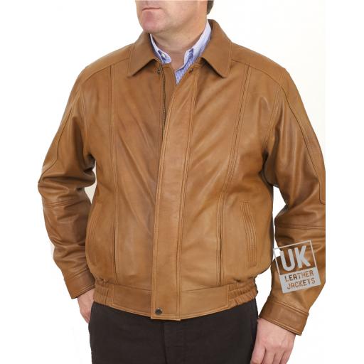 Men's Tan Leather Jacket - Hudson