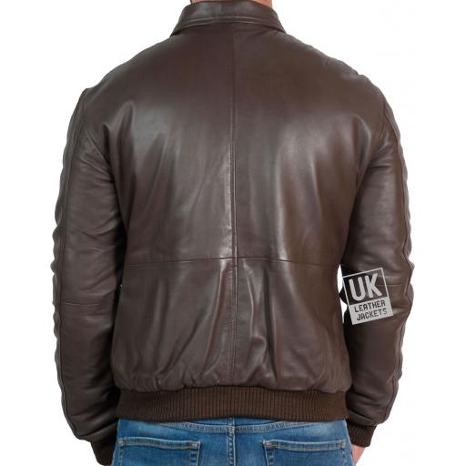 Mens Brown Leather Bomber Jacket - Bristol - Back