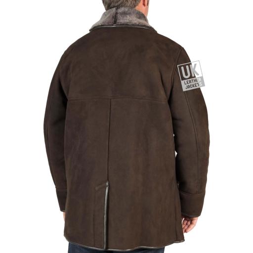 Mens Brown Shearling Sheepskin Car Coat - Foxhills - Back