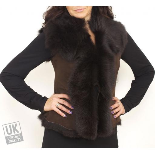 Womens Toscana Sheepskin Gilet in Brown - Front 1