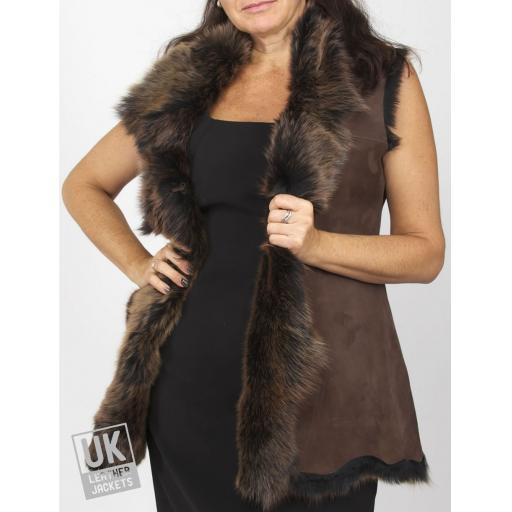 Long Toscana Sheepskin Gilet - Brown Honey Tipped - Lining