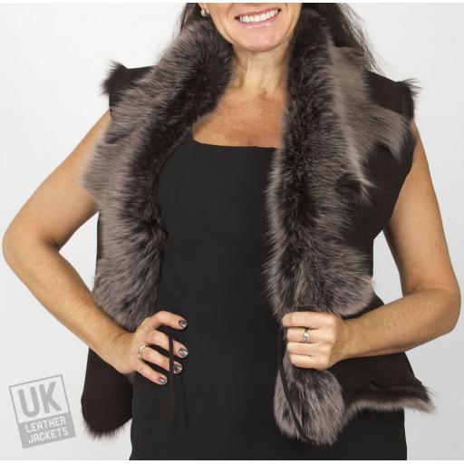 Women's Brown Snow Tipped Toscana Sheepskin Gilet - Front 2