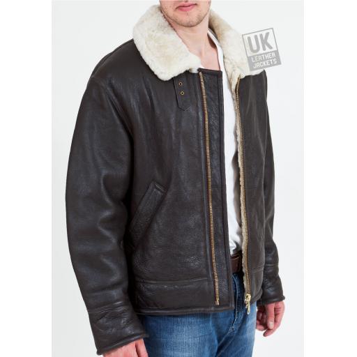 Men's Shearling Sheepskin Flying Jacket - Atlas - Cream Wool - Front