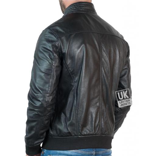 Mens Black Leather Bomber Jacket - Bronson - Back