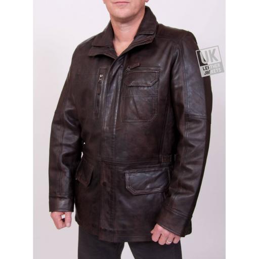 Men's Toned Brown Leather Coat Jacket - Portland II - Front