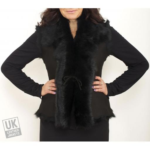 Womens Black Toscana Sheepskin Gilet  - Front