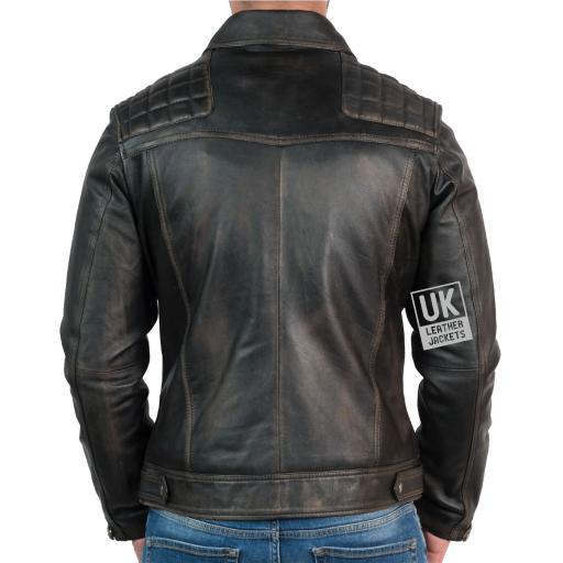 Mens Leather Biker Jacket - Hurricane - Burnished Black - Back