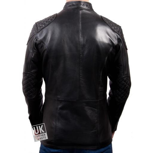 Mens Black Leather Vintage Racing Jacket - Storm - Back