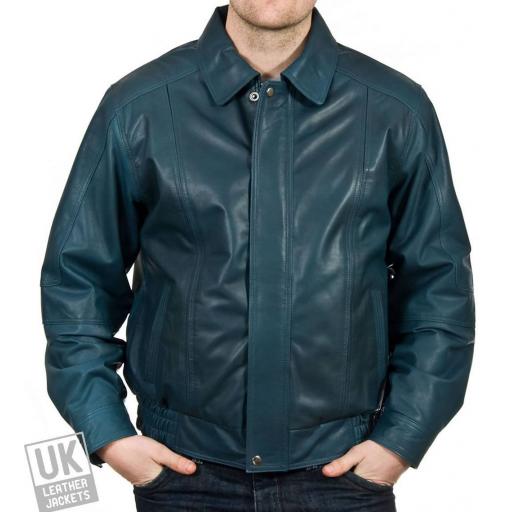 Men's Blue Leather Jacket - Plus Size - Oregon - Cover