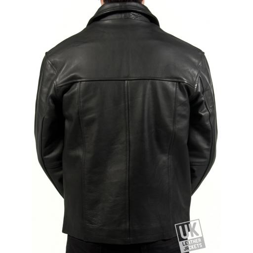 Men's Black Hide Leather Jacket - Classic Harrington - Back