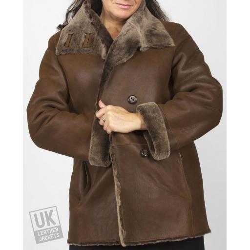 Finest Shearling Sheepskin Hip Length Jacket - Felice - Maple Brown - Front 3