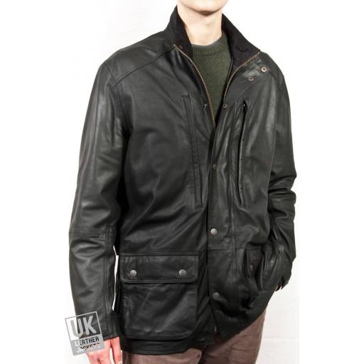 Mens Black Nubuck Parka Jacket - Fen - Matt Finish - Front