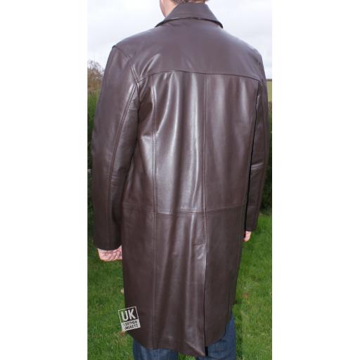 Men's Brown Cow Hide Leather Coat Plus Size - Back