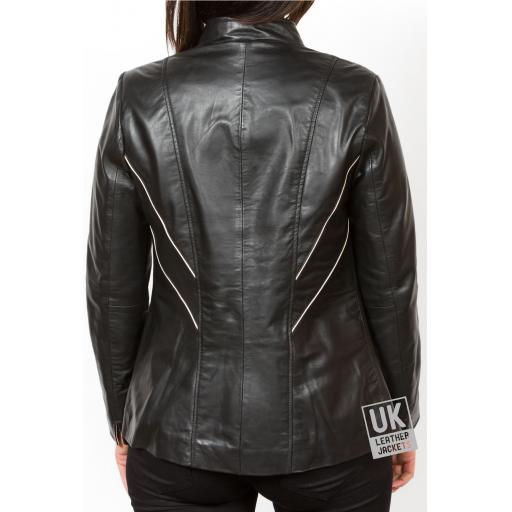 Women's Longer Length Black Leather Jacket - Anais - Back