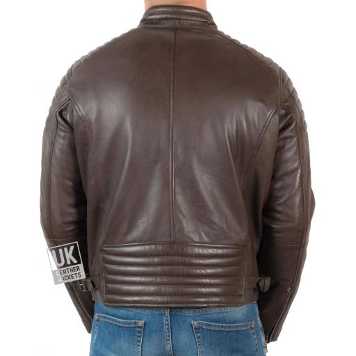 Men’s Brown Leather Biker Jacket - Zurich - Rear