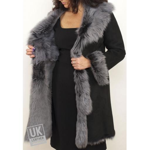 Women's Black Snow Tipped Toscana Coat - Solis - Wool Interior