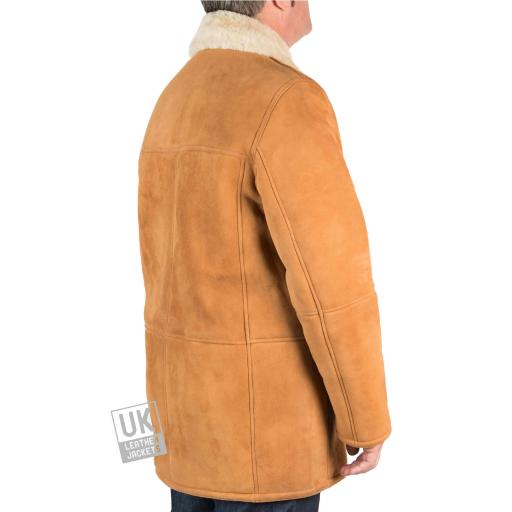 Mens Shearling Sheepskin 3/4 Length Coat - Sunningdale - Tan - Back