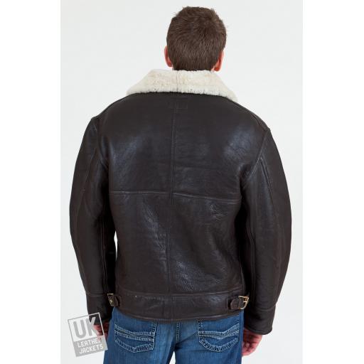 Men's Shearling Sheepskin Flying Jacket - Atlas - Cream Wool - Rear