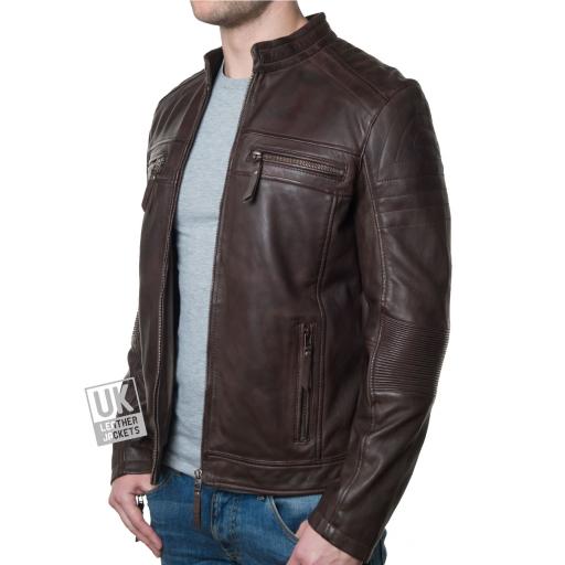 Men's Brown Leather Jacket - Titanium - Side