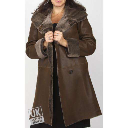 FINEST Shearling Lambskin Hooded Coat - Pangea - Front 2