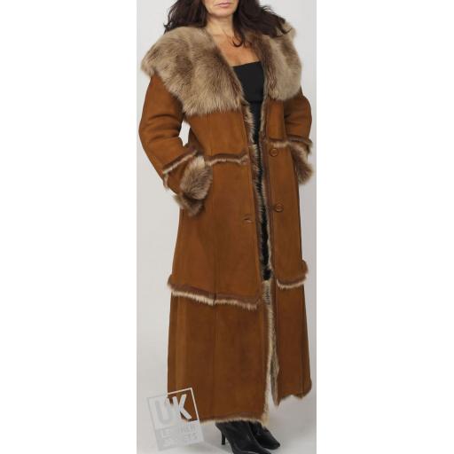 Finest Full Length Hooded Toscana Lambskin Coat in Tan - Luna