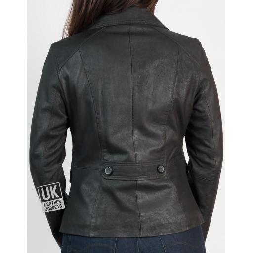 Womens Black Nubuck Leather Blazer - Vintage Matt - Back