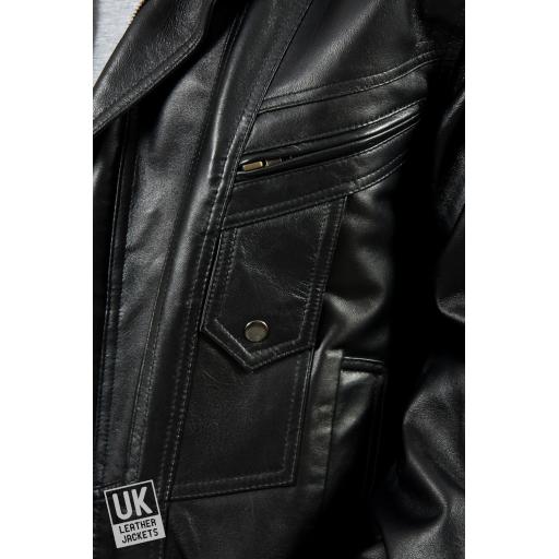 Men's Black Leather Jacket - Boston - Detail