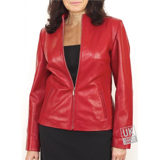 Women's Red Leather Jacket - Gloria - sizes 16, 18