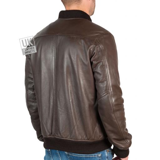 Men's Brown Leather Bomber Jacket - Morton  - Back