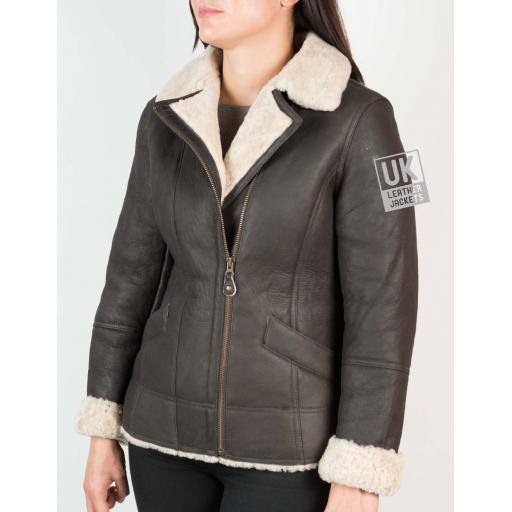 Womens Shearling Sheepskin Jacket - Anara - Cream Wool - Front