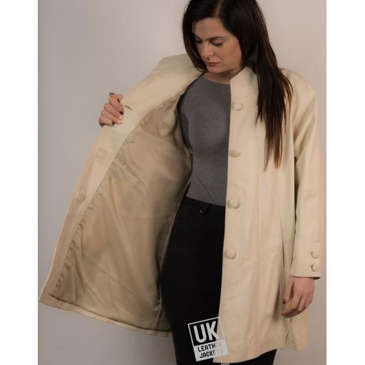 Women's Ivory Leather Swing Coat - Jewel - Lining