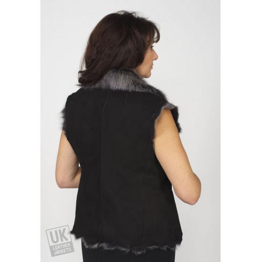 Women's Black Snow Tipped Toscana Sheepskin Gilet - Plus Size - Rear