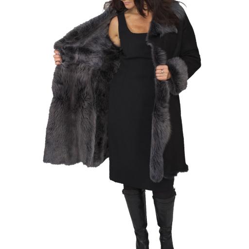 FINEST 3/4 Knee Length Toscana Lambskin Coat - Monroe - in Black - Lining