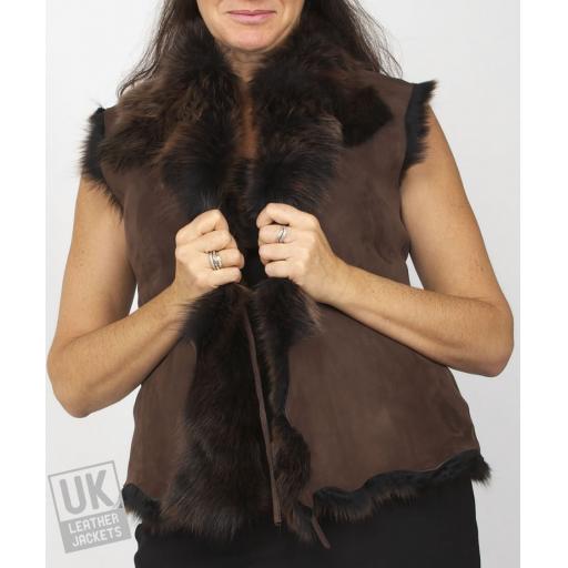 Women's Brown Honey Tipped Toscana Sheepskin Gilet - Front 2