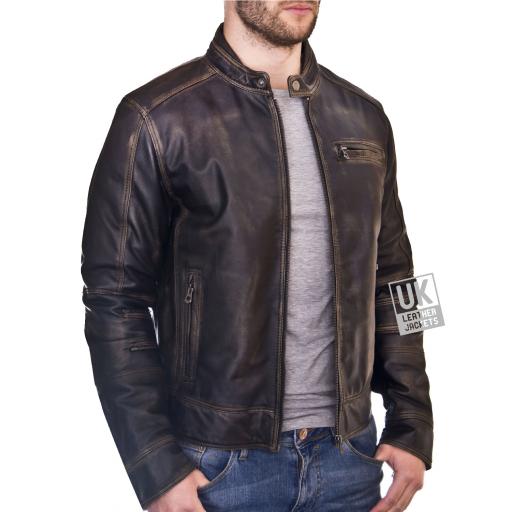 Mens Burnished Black Leather Jacket - Nirvana - Unzipped