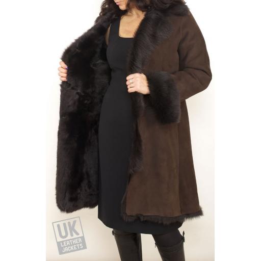 Women's Brown Toscana Coat - Solis - Lining