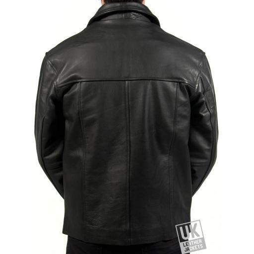 Men's Black Cow Hide Leather Jacket -  Plus Size - Harrington - Back