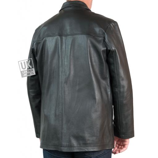 Men's Black Cow Hide leather Jacket - Hip Length- Kirkwood - Back