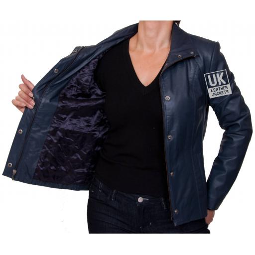 Ladies Blue Leather Jacket - Sapphire - lining