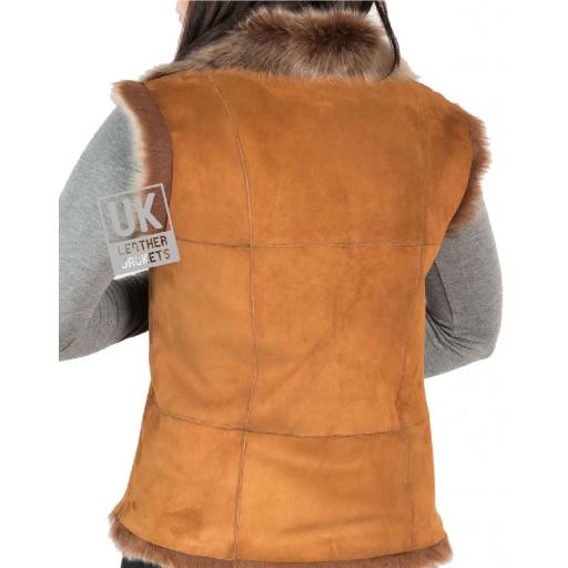 Womens Tan Toscana Gilet – Single Tie Front - Back