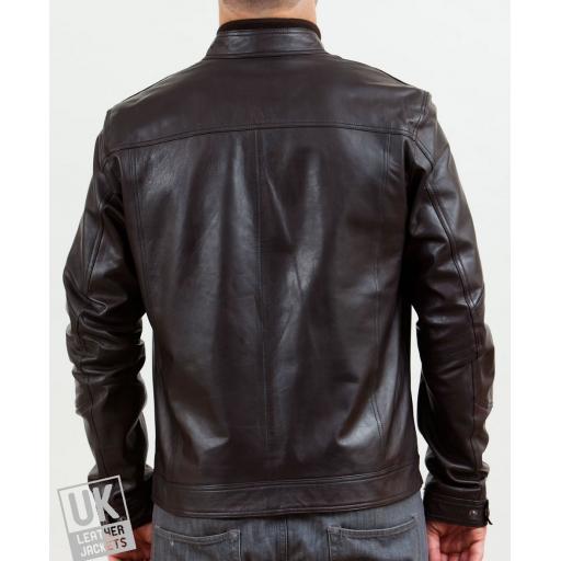 Men's Brown Leather Biker Jacket - Cobalt - Rear