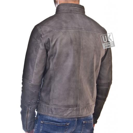 Mens Vintage Grey Leather Jacket - Nirvana - Back